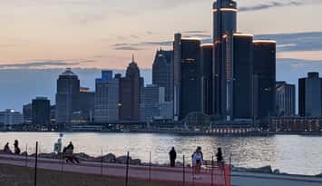 The Detroit skyline is seen on April 7, 2021. Photo by Mark Brown/WindsorNewsToday.ca