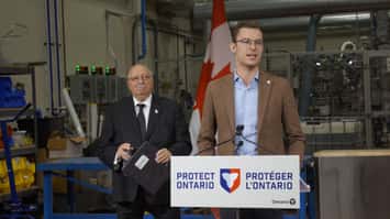 Associate Minister of Energy-Intensive Industries Sam Oosterhoff and Sarnia-Lambton MPP Bob Bailey at the Western Sarnia-Lambton Research Park. October 31, 2025. (Photo by Natalia Vega)