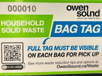New garbage bag tags introduced in Owen Sound.  Photo from City of Owen Sound