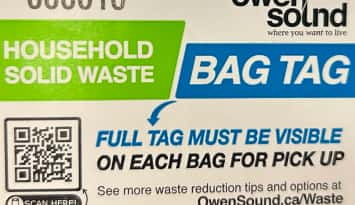 New garbage bag tags introduced in Owen Sound.  Photo from City of Owen Sound