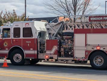 A Windsor Fire and Rescue ladder truck, October 29, 2025. Photo by Mark Brown/WindsorNewsToday.ca.